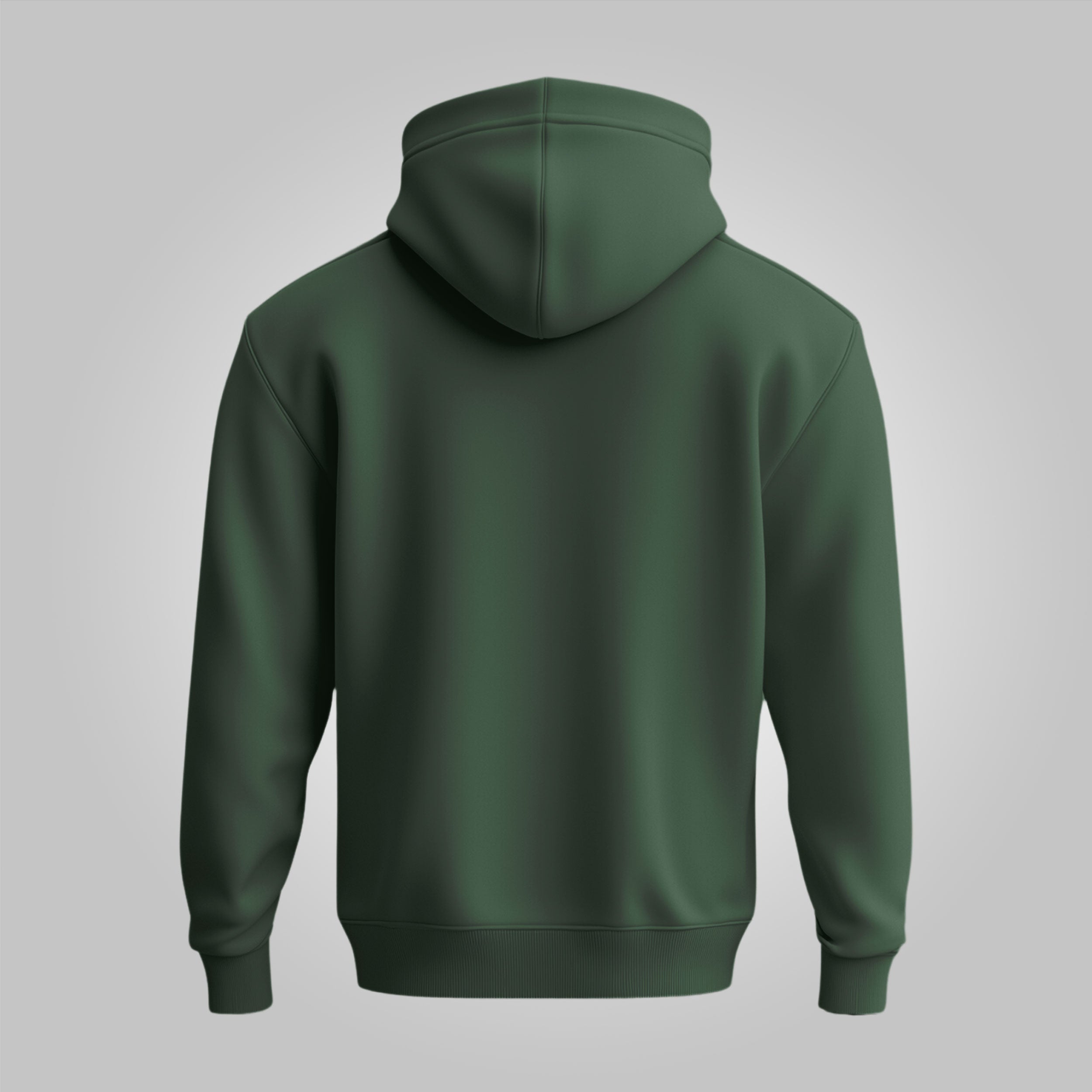 Green hoodie with a small logo on the chest against a gray background