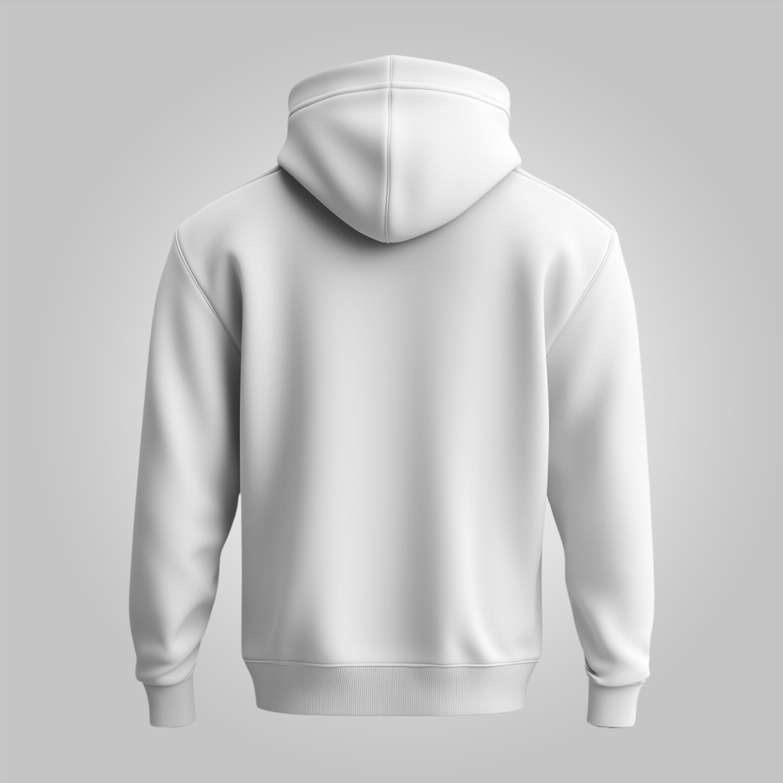 White hoodie with a blue and gray design on a gray background